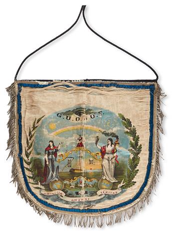 (FRATERNAL--ODD FELLOWS.) Grand United Order of Odd Fellows apron (similar to that used by Masons), with a chromolithograph on silk, sh